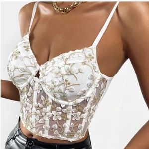 Boho white floral lace sheer corset style  bralette crop